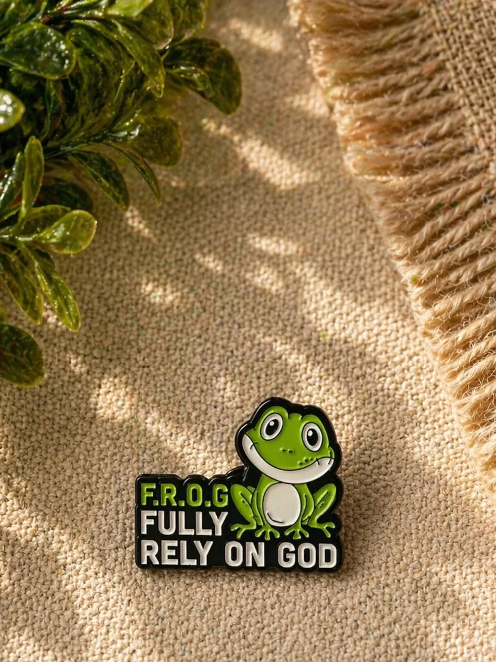 F.R.O.G. Fully Rely On God Green Frog Pin
